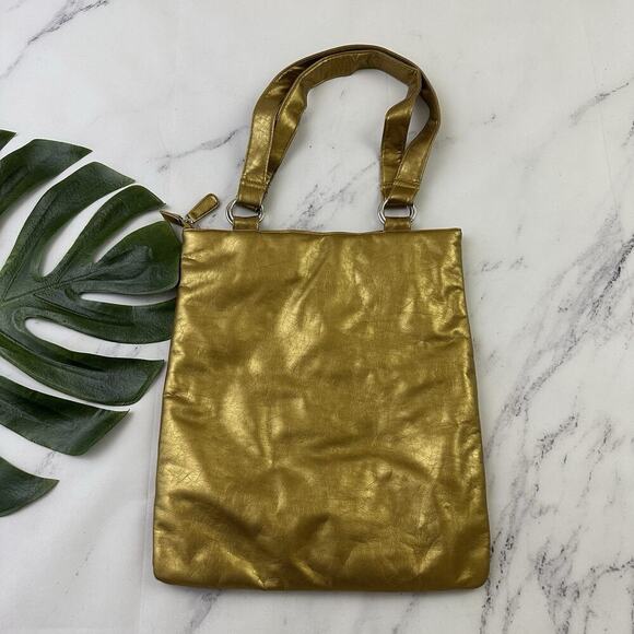 Disney Vintage Y2k Tinkerbell Tote Bag Purse Gold Faux Leather Metallic - Picture 5 of 10